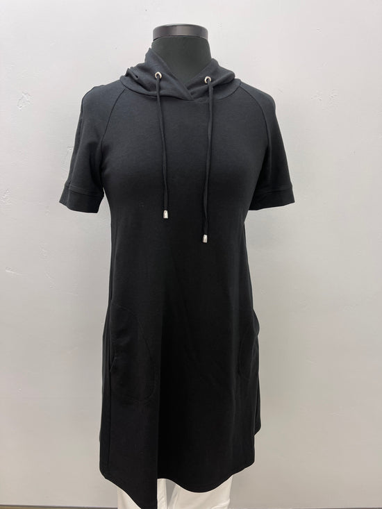 Load image into Gallery viewer, Black Two Pocket Bamboo Dress with Hood

