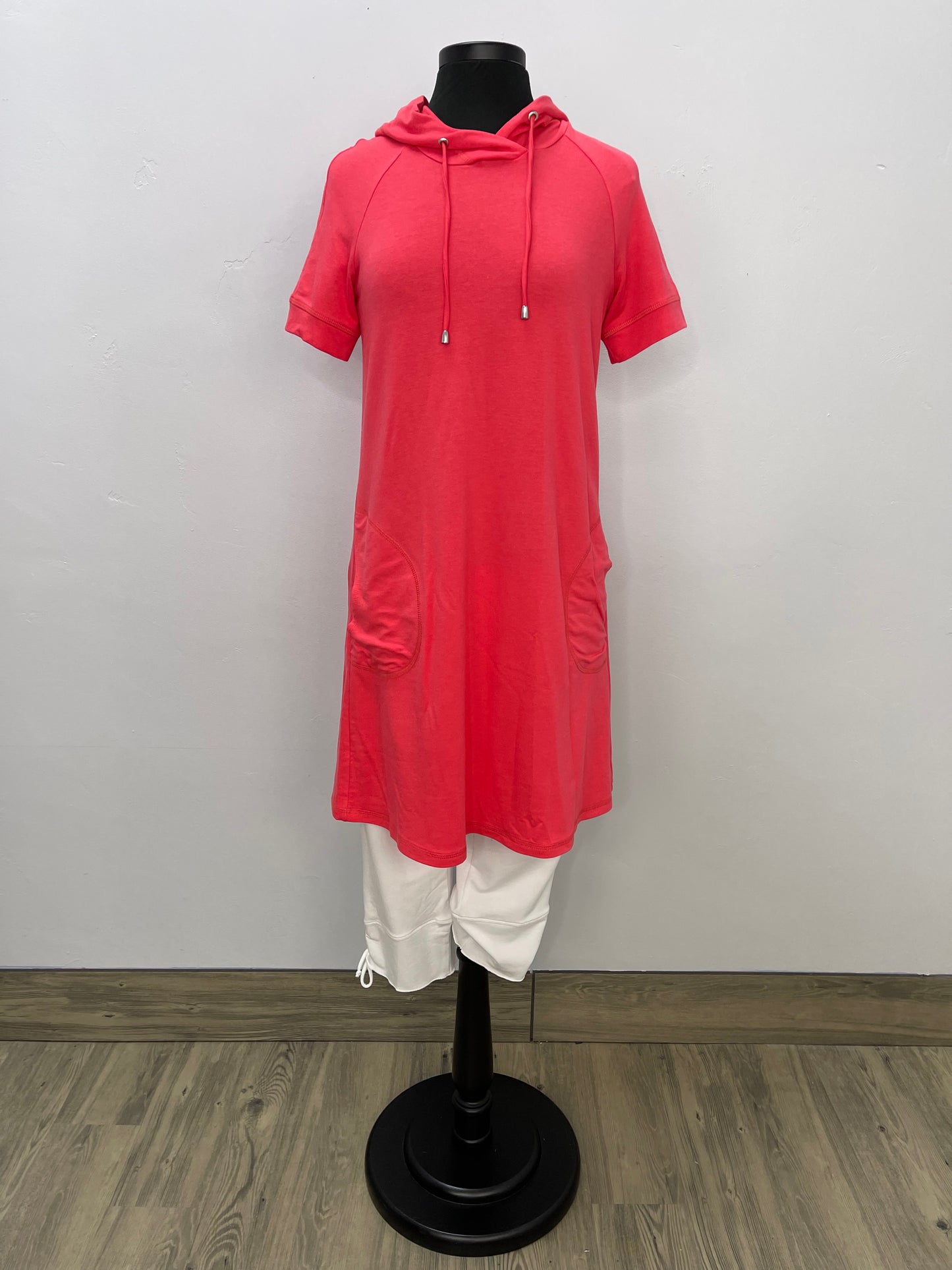 Coral Two Pocket Bamboo Dress with Hood