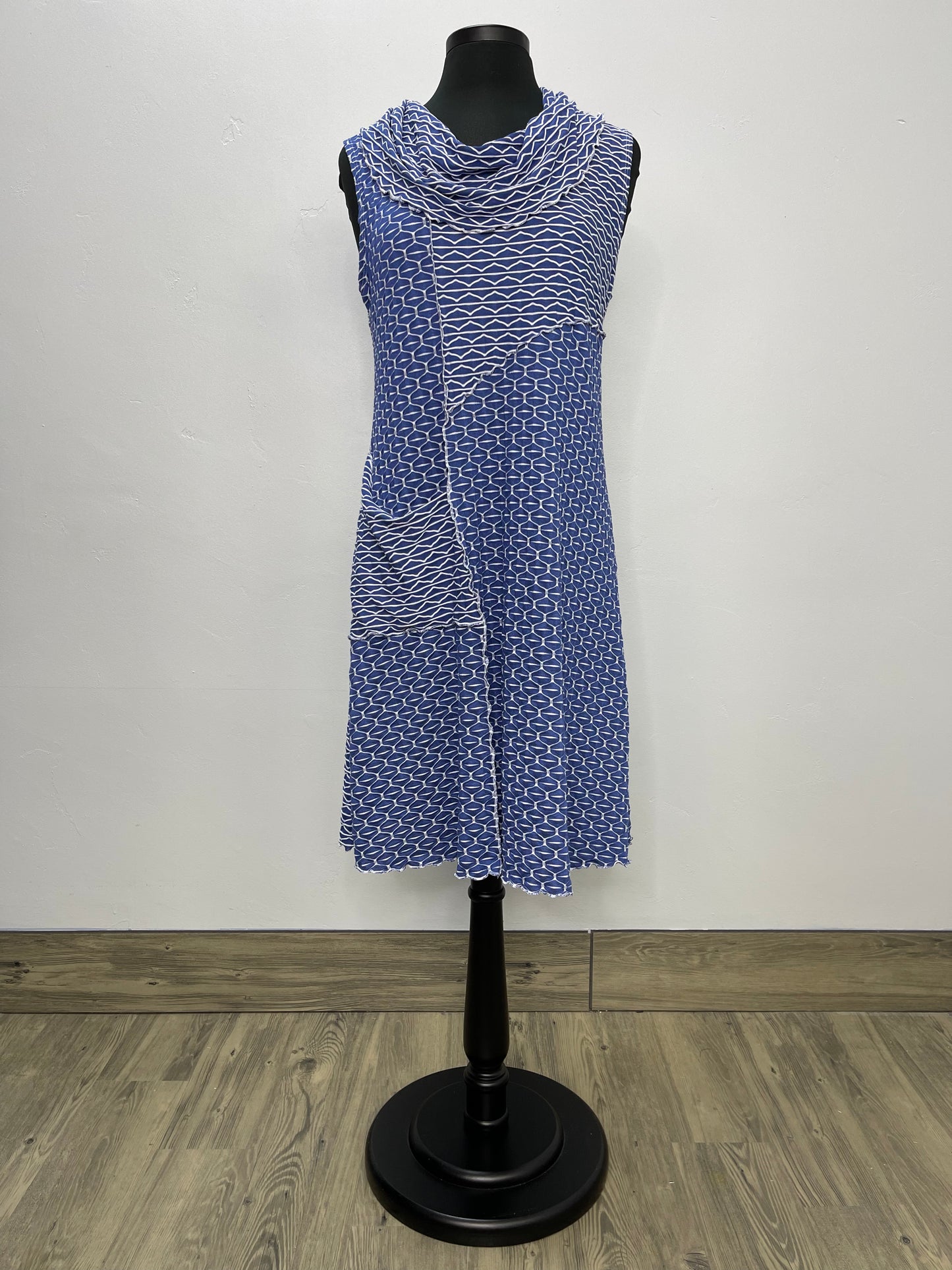 Honeycomb Sleeveless Cowl Neck Dress Denim