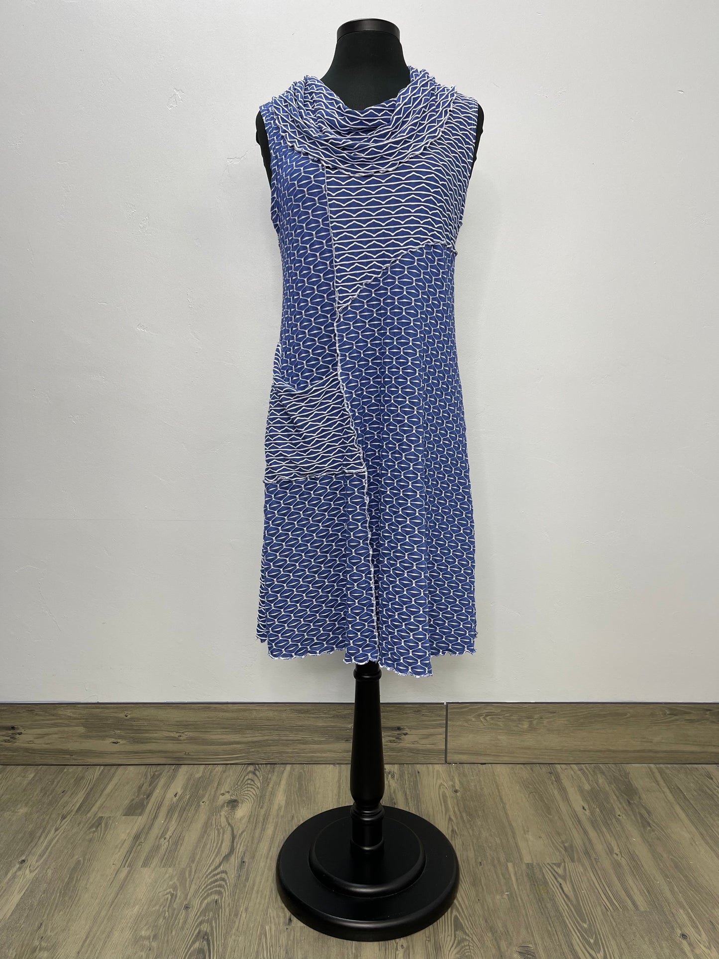 Load image into Gallery viewer, Honeycomb Sleeveless Cowl Neck Dress Denim
