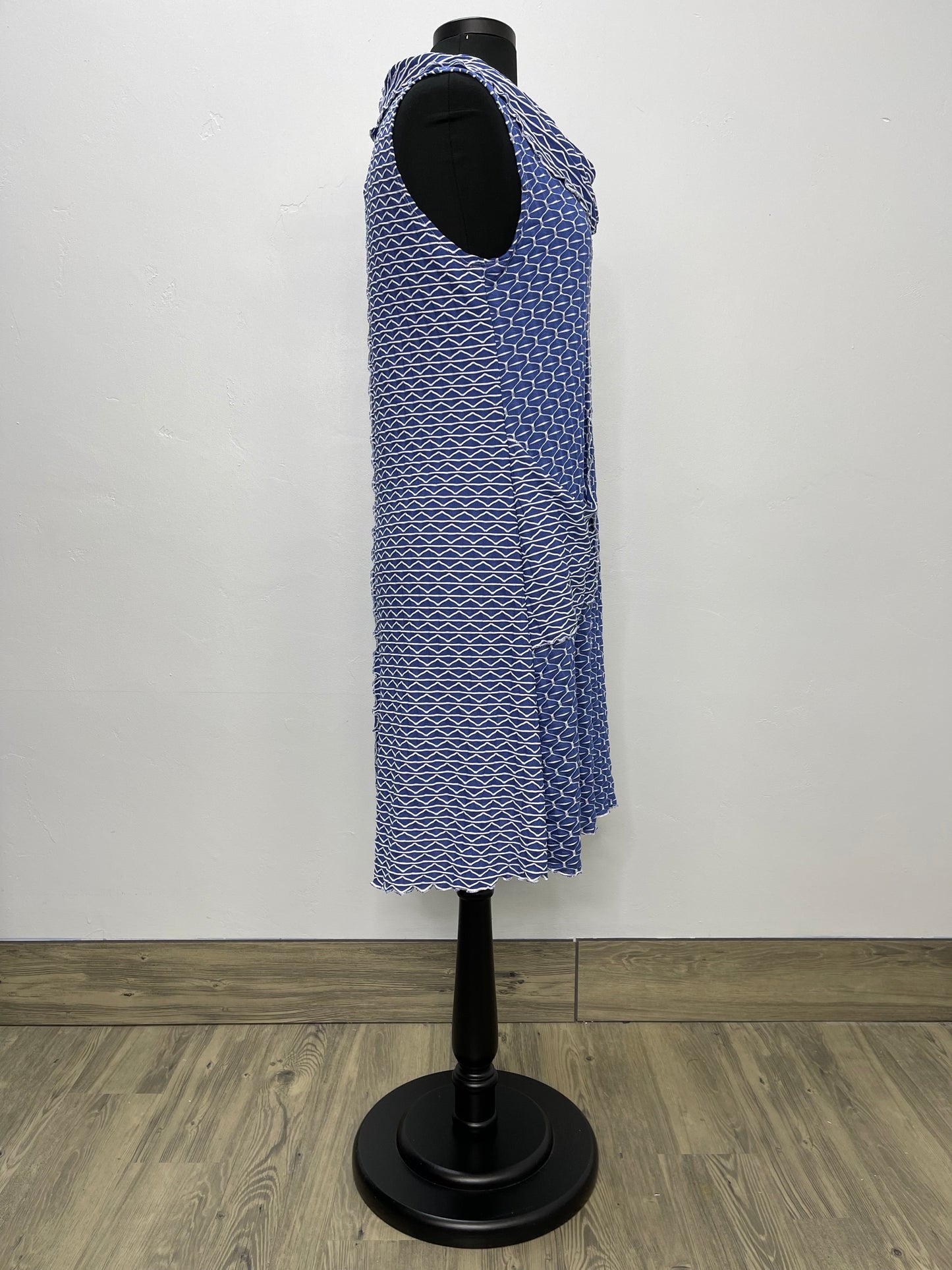 Honeycomb Sleeveless Cowl Neck Dress Denim