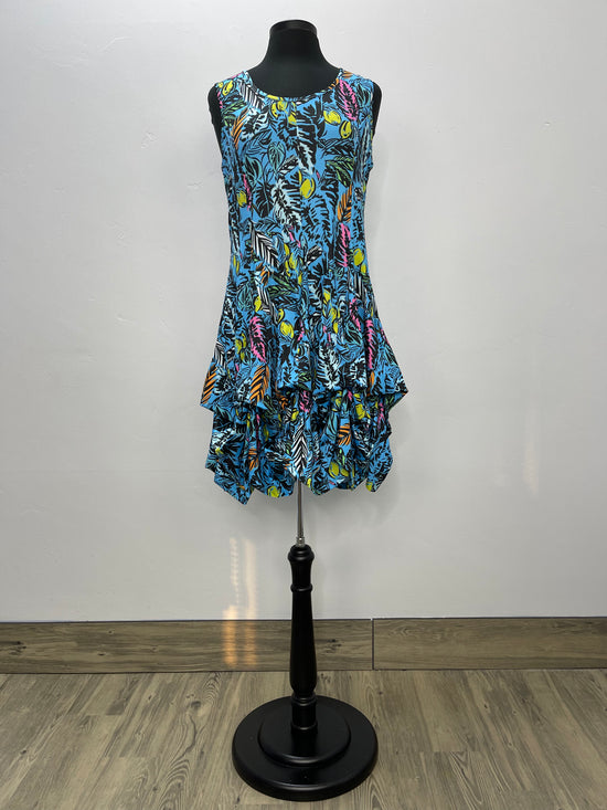 Load image into Gallery viewer, Blue Tropics Sleeveless Scoop Neck Bubble Dress
