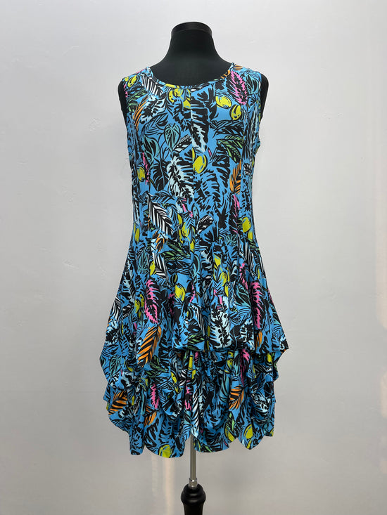 Blue Tropics Sleeveless Scoop Neck Bubble Dress