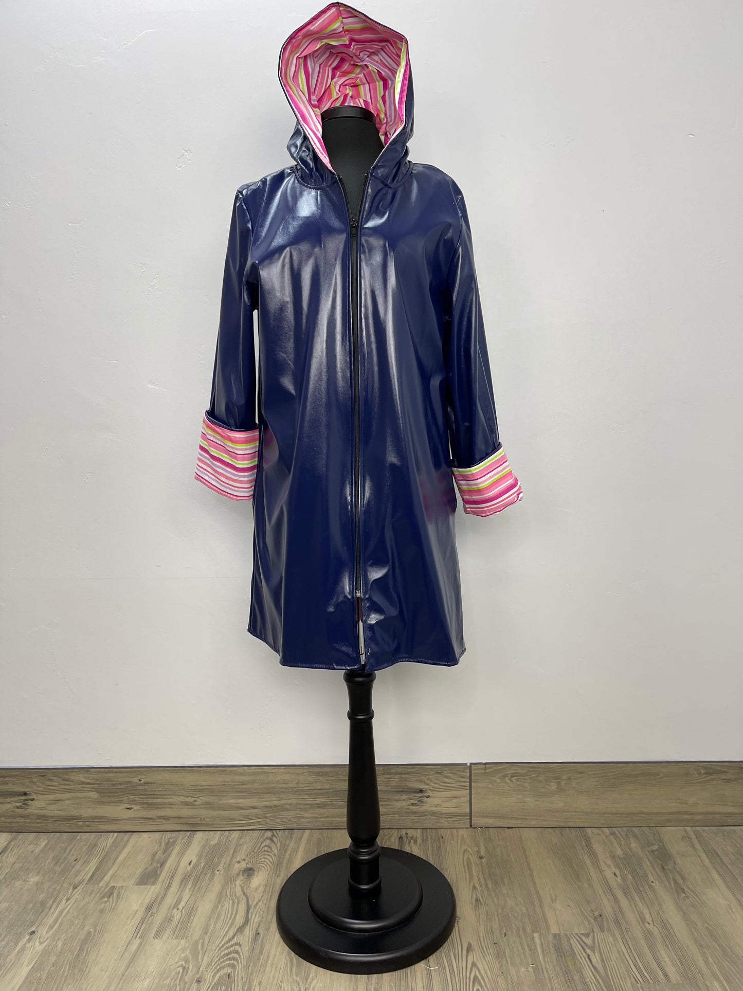 Twist Navy with Pink Stripe Rain Jacket