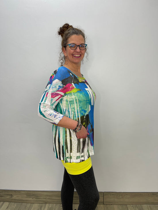 Multi Color 3/4 Sleeve Pattern Two Pocket Tunic