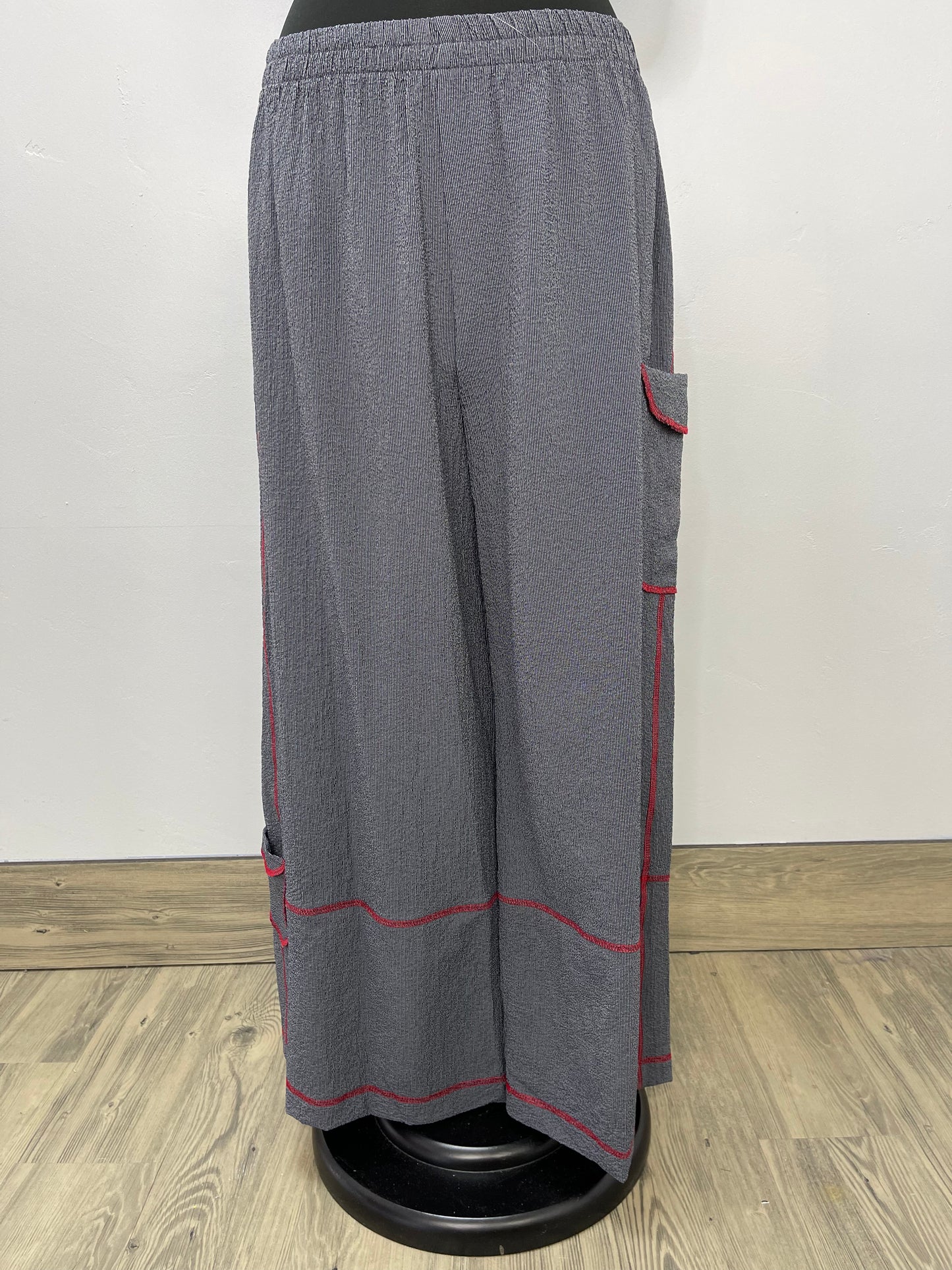 Gray Pants with Black & Red Trim