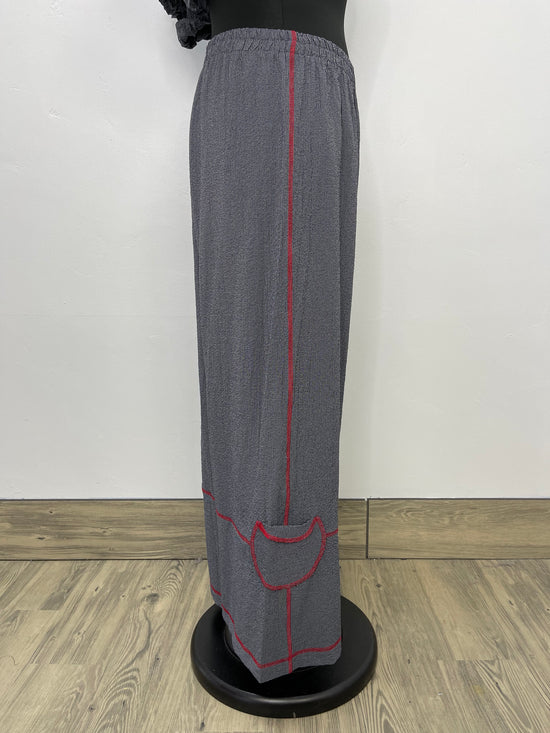 Gray Pants with Black & Red Trim