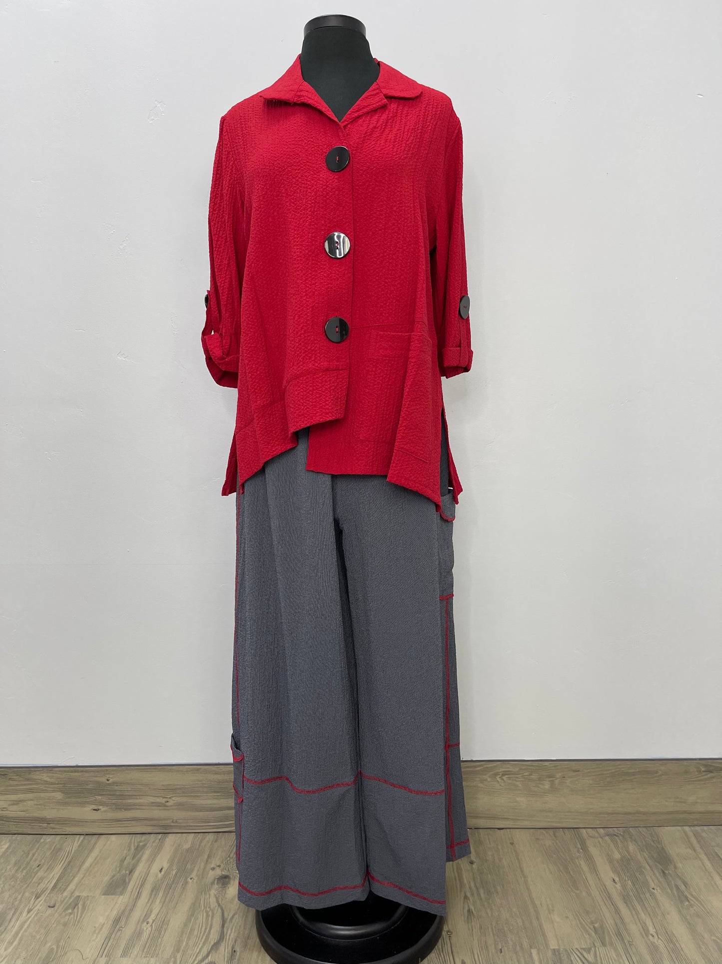 Gray Pants with Black & Red Trim