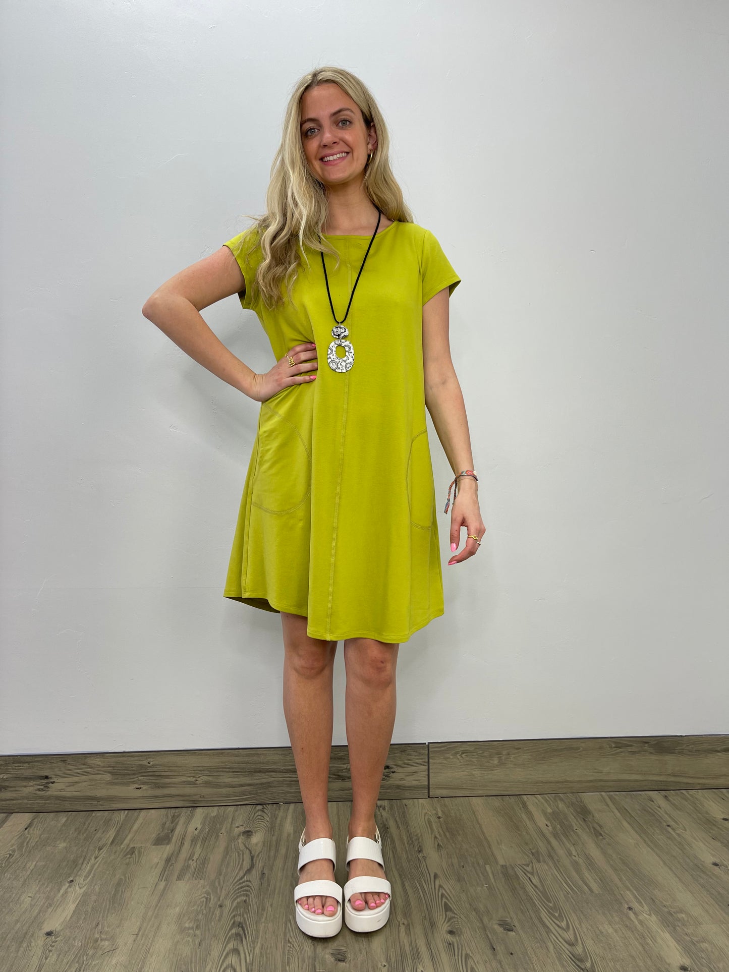 Bamboo French Terry Short Sleeve Lime Dress