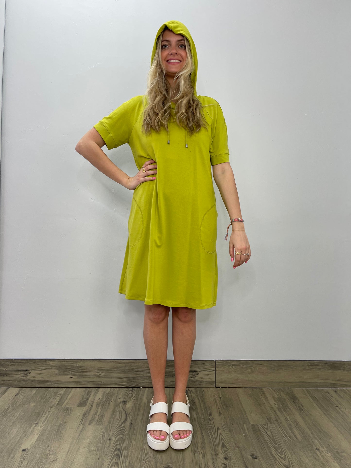 Lime Two Pocket Bamboo Dress with Hood