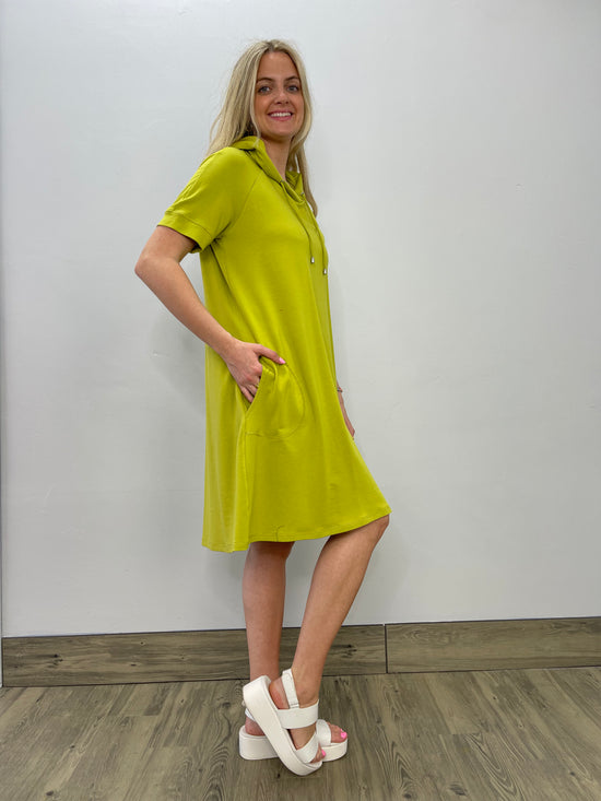 Lime Two Pocket Bamboo Dress with Hood