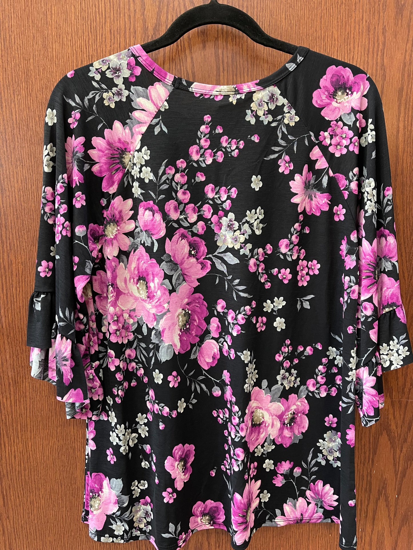 Floral V Neck Top with 3/4 Sleeve