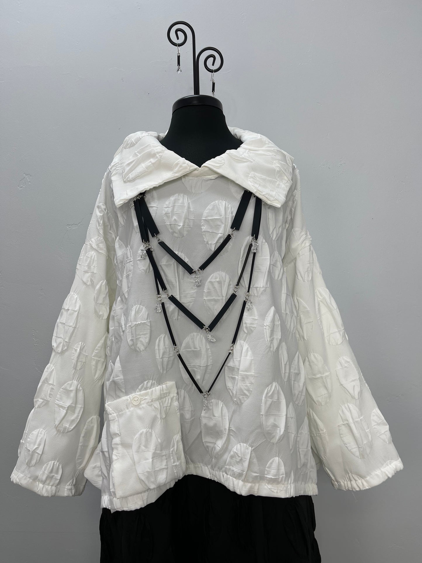 White Puckered Top with Collar