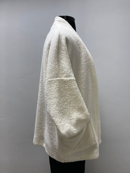 White Fleece Cardigan with Pockets