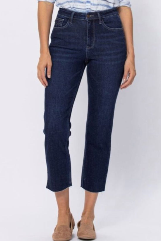 88375DKBL High Waist Crop Jeans - Dark Blue