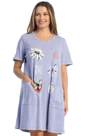 Spirals Periwinkle Short Sleeve Dress with Pockets
