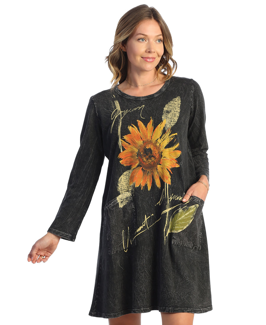 Load image into Gallery viewer, Sunflower Mineral Washed French Terry Dress With Linen Patch Pockets
