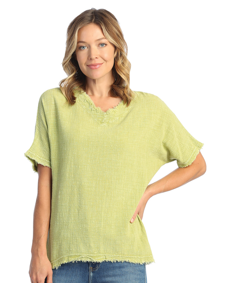 Load image into Gallery viewer, Cactus Mineral Washed Dolman Sleeve Gauze Top With Fringe Accents
