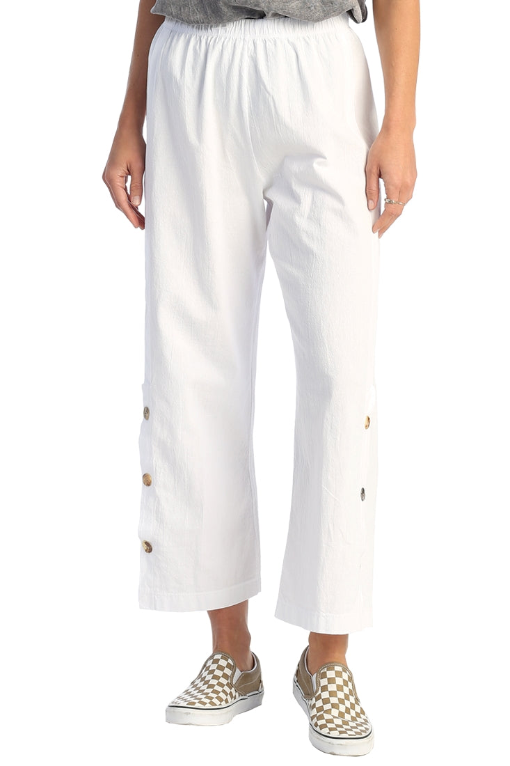 Mineral Washed Crinkle Cotton Pants with Button Accents