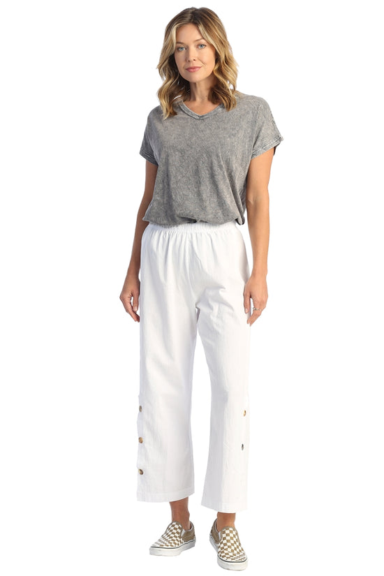 Mineral Washed Crinkle Cotton Pants with Button Accents