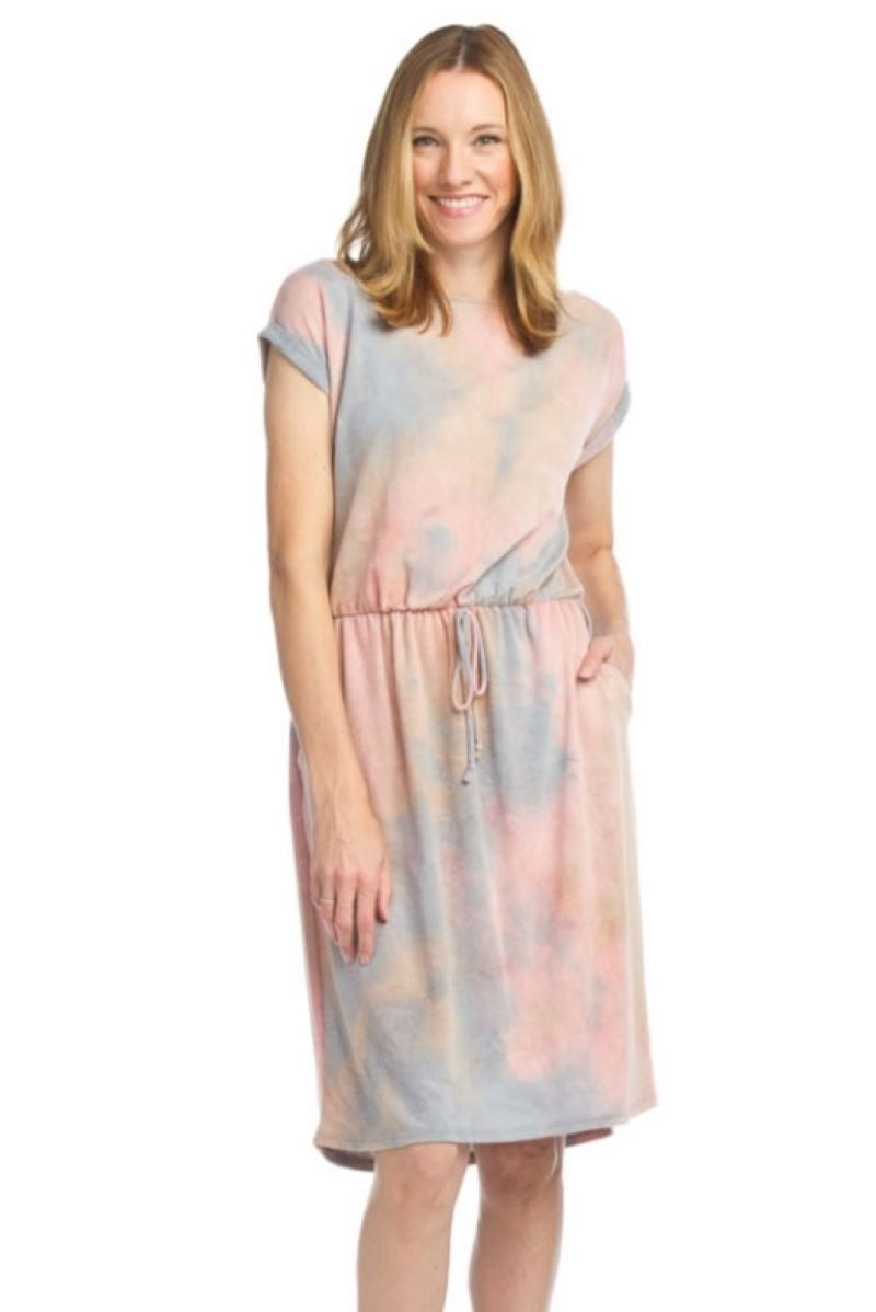 Knit Tie Dye Dress - Coral Peach