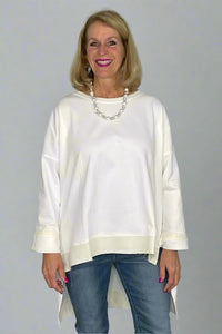 Cream Long Sleeve Hi-Low Fleece Tunic