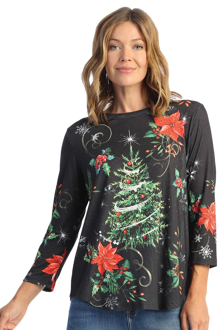 Christmas Wish Sublimation Round-Hem Top with 3/4 Sleeves