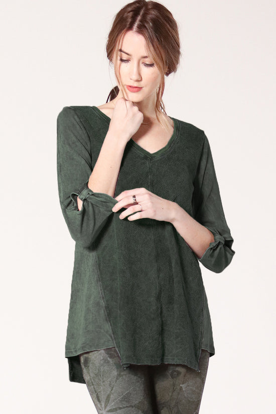 S4628A V-NECK 3/4 Sleeve Tunic with Contrast Fabric