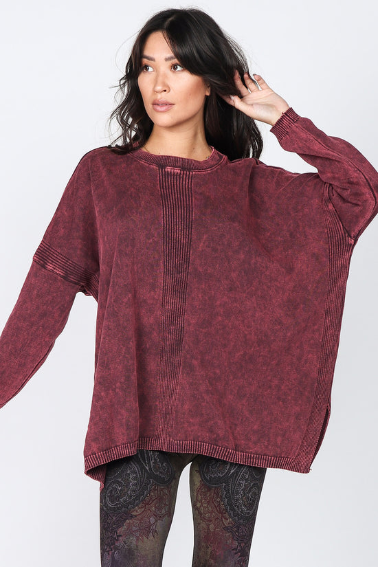 Load image into Gallery viewer, S4917A Mineral Wash Dolman Sleeve Sweater Tunic

