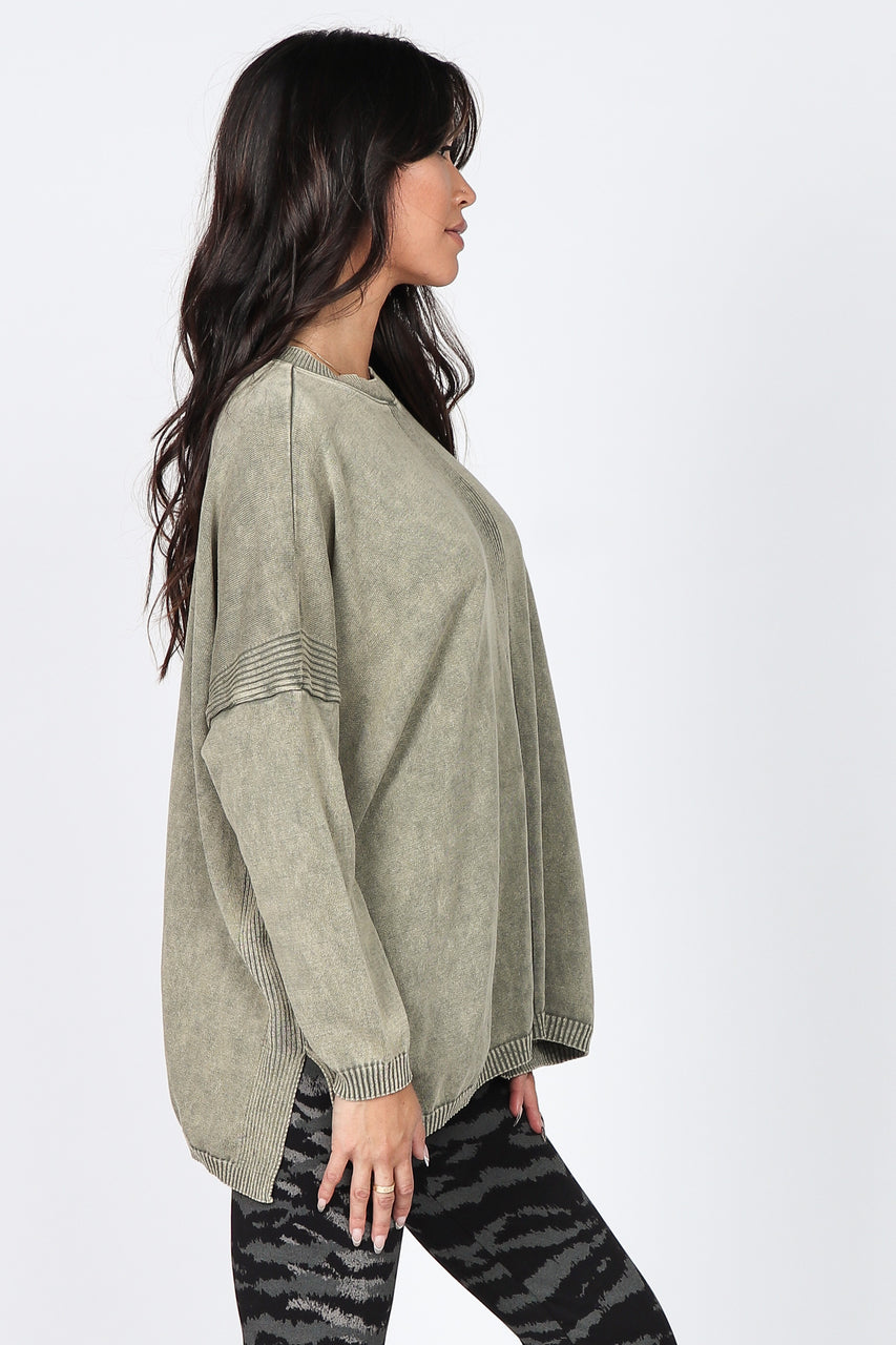 S4917A Mineral Wash Dolman Sleeve Sweater Tunic