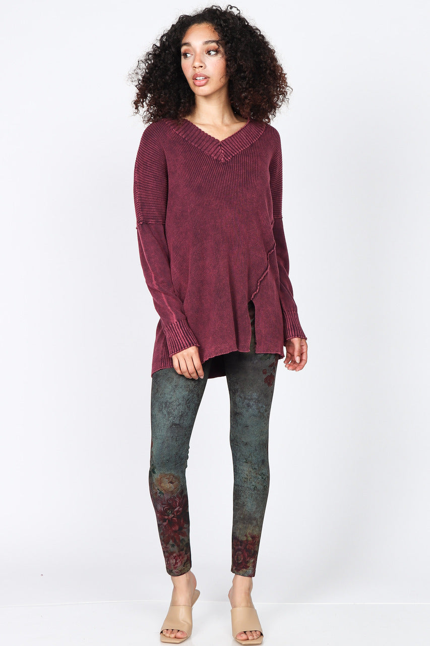 S4920A Mineral Wash Ribbed Sweater Tunic