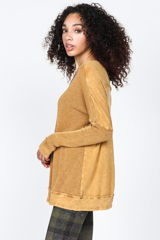 S4945A Mineral Wash Waffle Knit Tunic