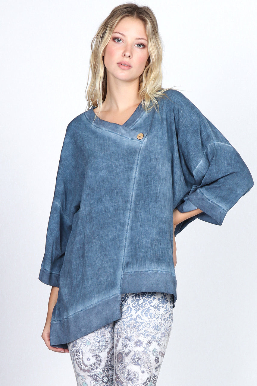 Load image into Gallery viewer, S4987A Oil Washed Kimono Wrap Top with Rib Hems
