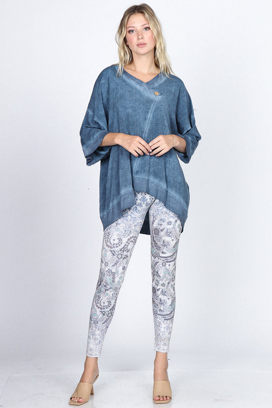 S4987A Oil Washed Kimono Wrap Top with Rib Hems
