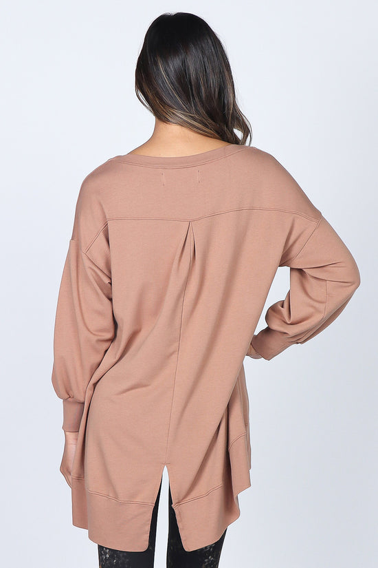 Baby French Terry Tunic with Pleated Sleeves - Camel