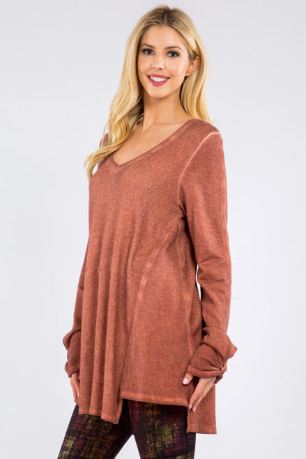 Load image into Gallery viewer, Oil Washed French Terry Tunic with 3/4 Sleeves - Paprika
