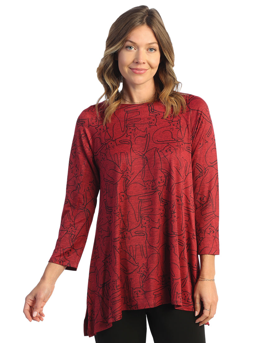 Tabby Slinky-Like Knit Round-Neck Raglan Sleeve Tunic