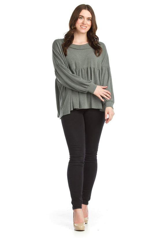 ST11299GRN Oversized Tiered Blouse - Green