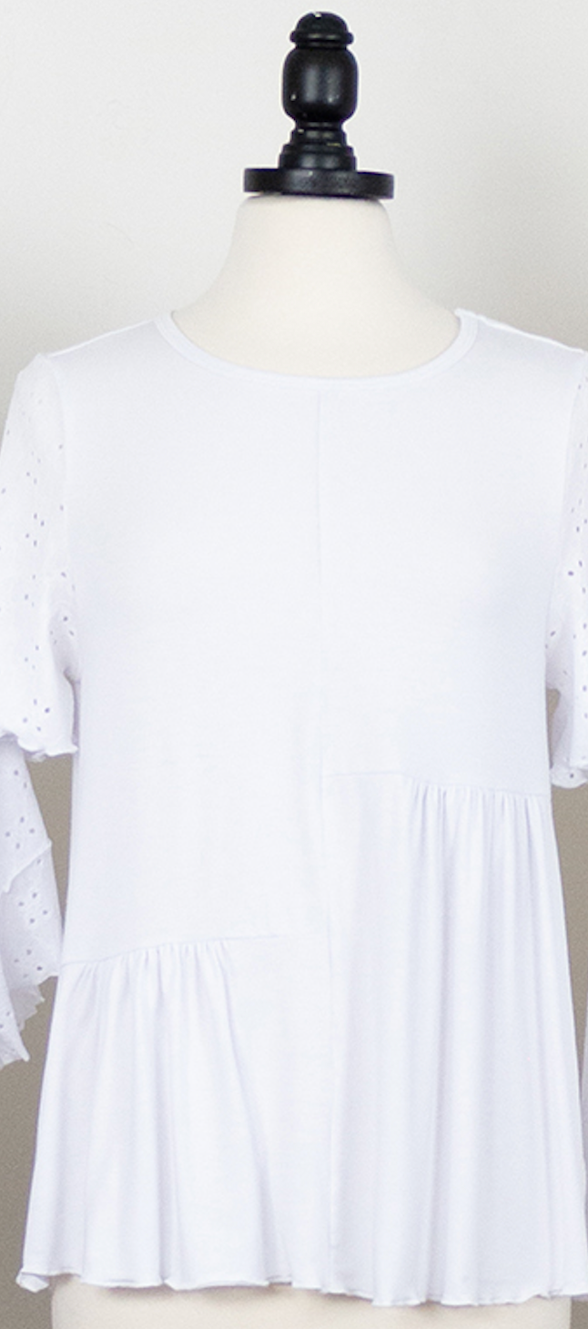 Short Sleeve Eyelet Tee White