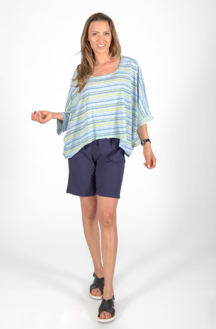 Oversized Blue & Yellow Stripe Top