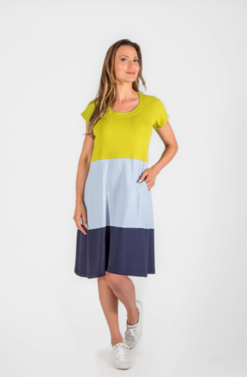 Short Sleeve Lime/Navy Tiered Dress