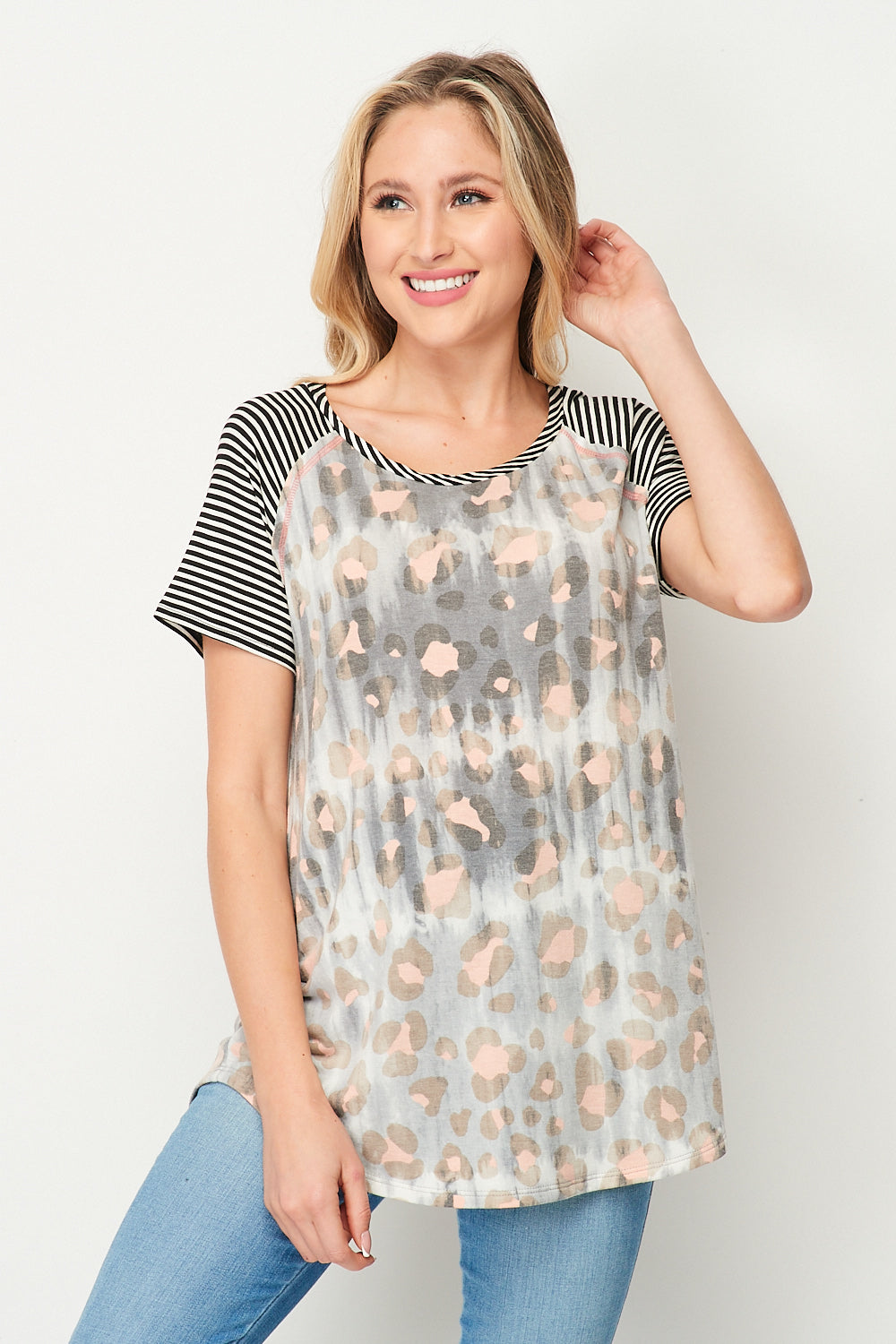 Mix Media Contrast Round Neck Tunic