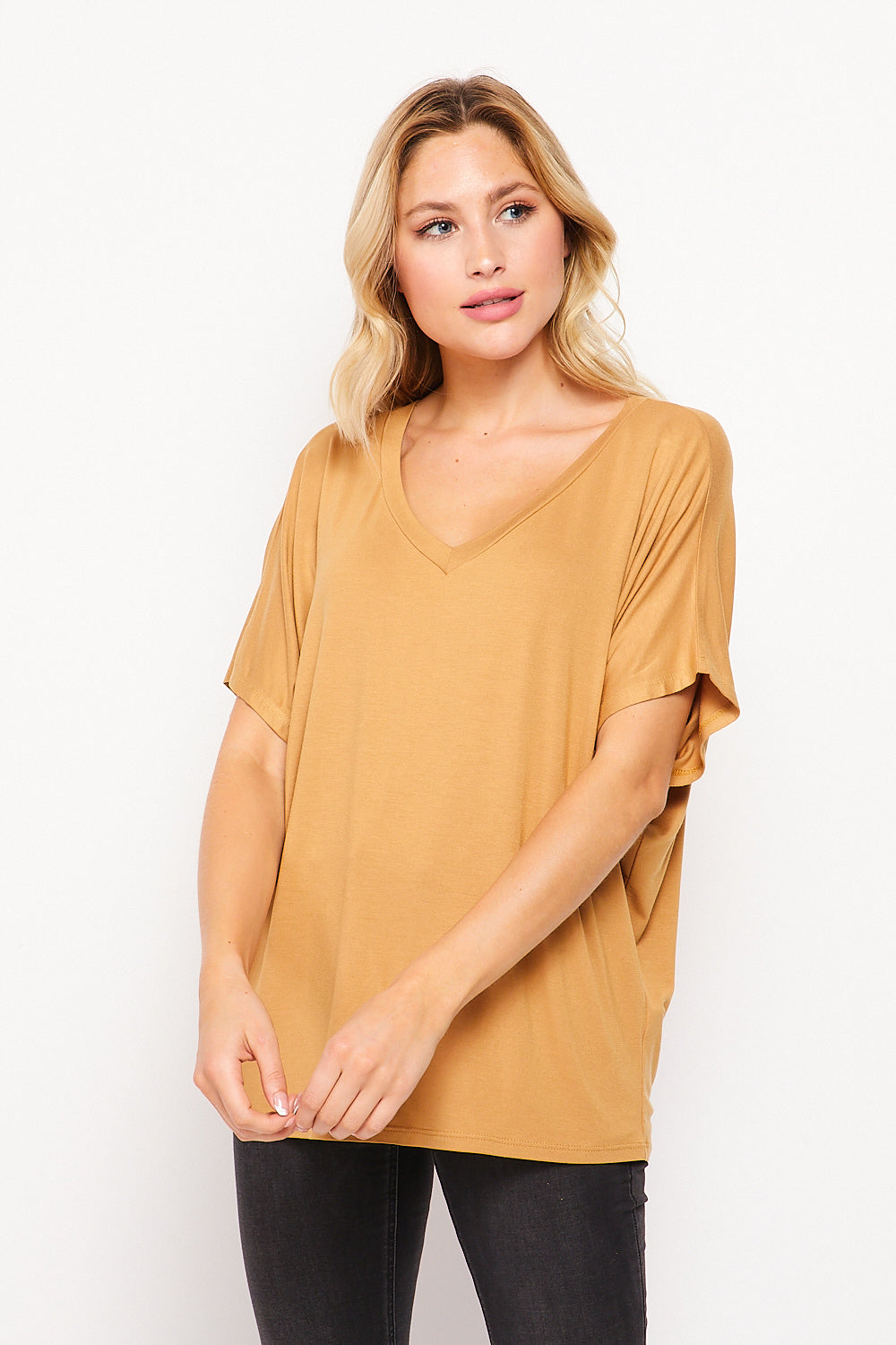 Gold Dolman Sleeve V-Neck Top