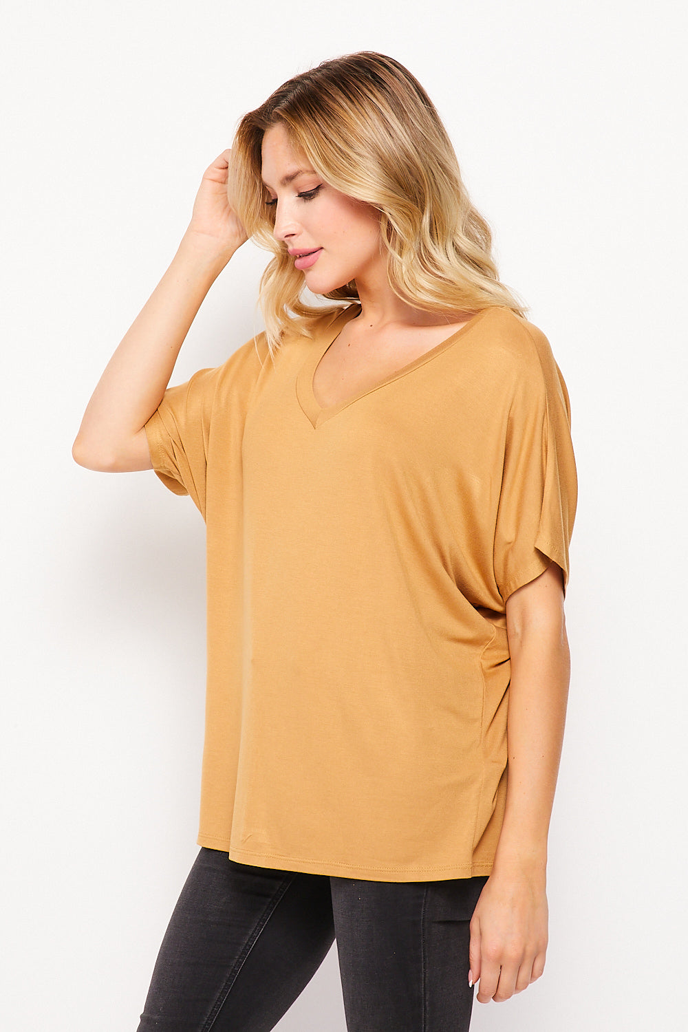 Gold Dolman Sleeve V-Neck Top