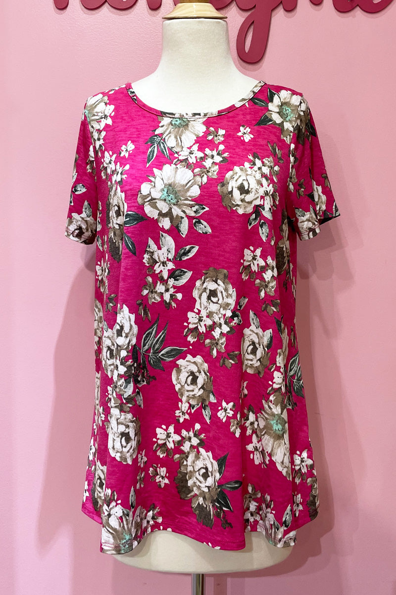 Pink Floral Short Sleeve Top