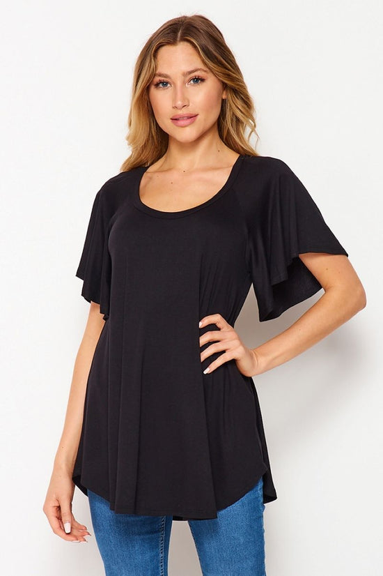 T11388VCBLK Butterfly Sleeve Tunic Top