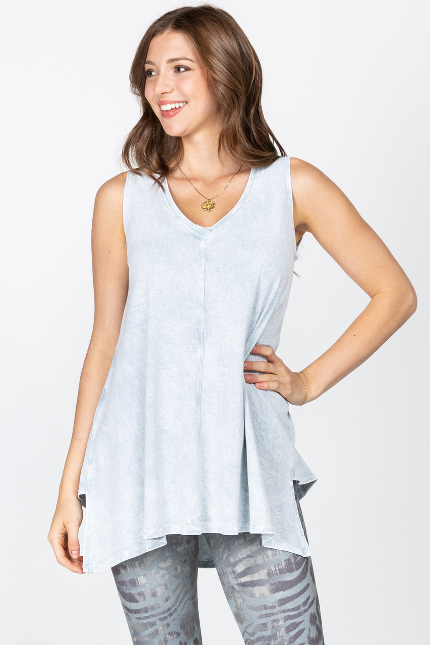 V4681A Mineral Wash V Neck Sleeveless top with Stitching