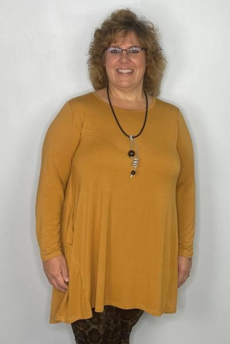 2AM Long Sleeve Tunic with Pockets - Mustard