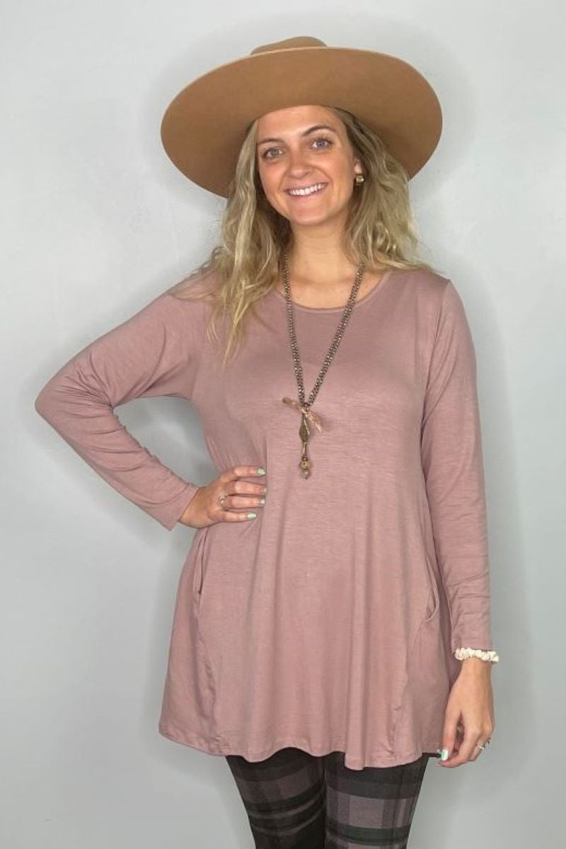 2AM Long Sleeve Tunic with Pockets - Rose