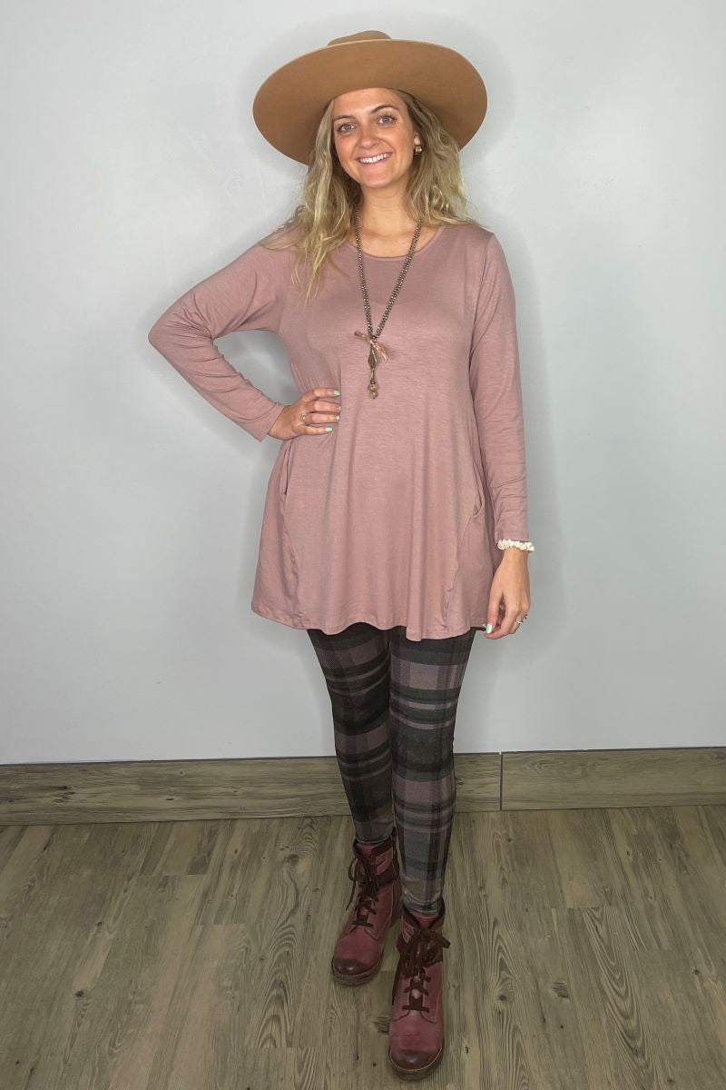 2AM Long Sleeve Tunic with Pockets - Rose